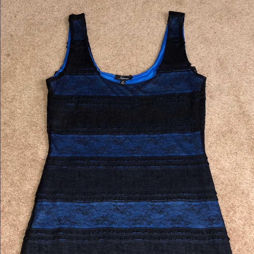 Blue & black lace sleeve-less dress